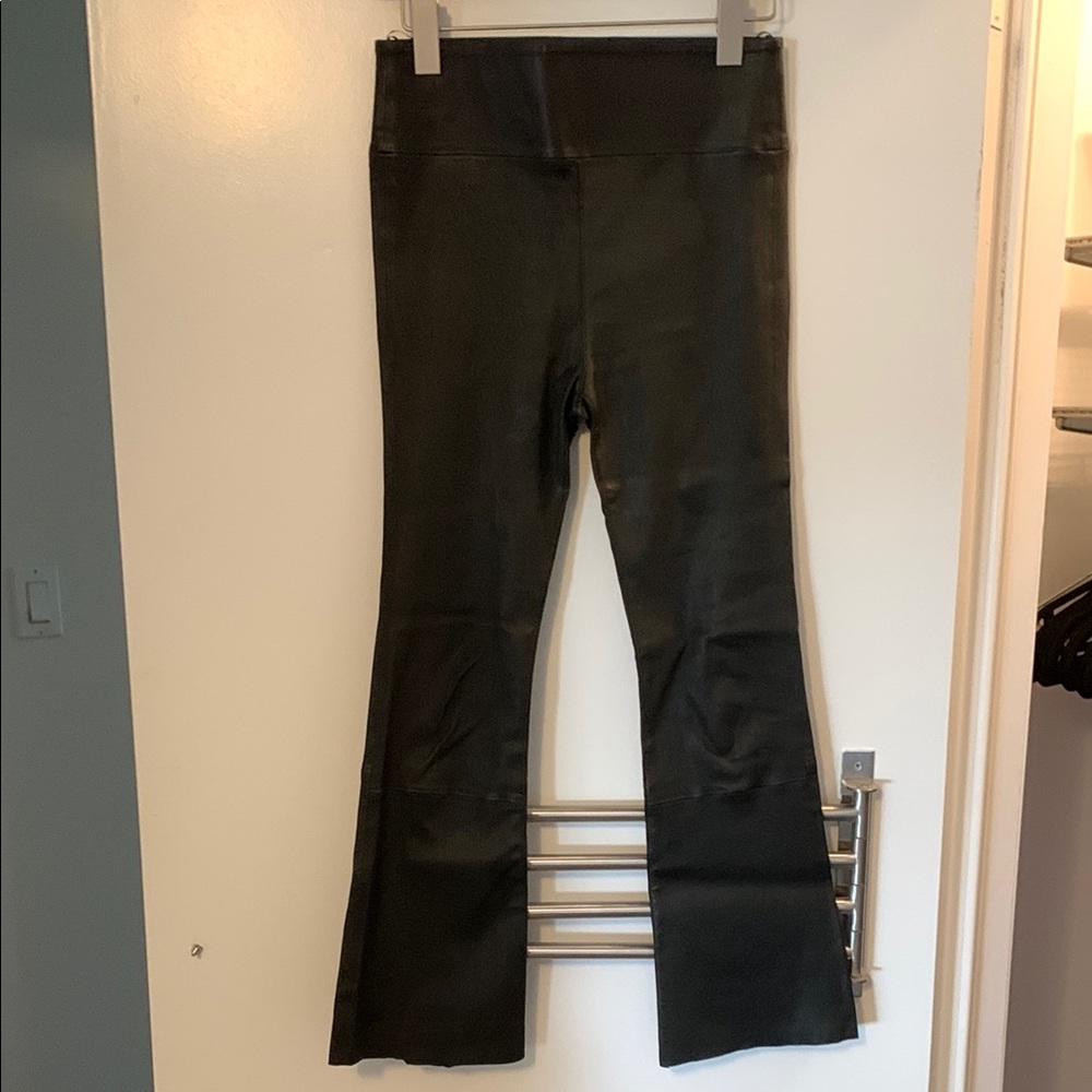Women’s Black Leather Cropped Flared Bottoms